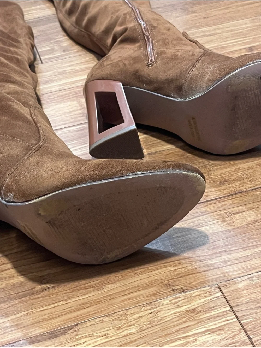 X2B Women’s Brown Over-the-Knee Faux Suede Block Heel Boots
